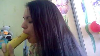 Cute Ukrainian girl vs banana