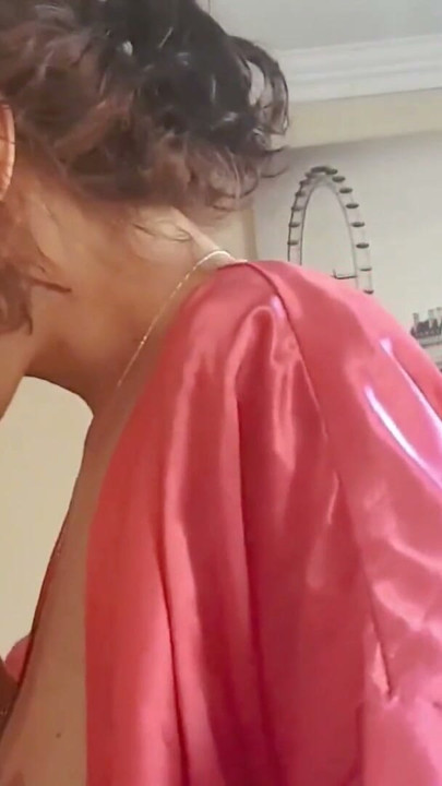 Girl in pink robe sucking cock and giving handjob till she cums | Clip 1