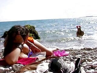 A Couple of Lesbians in Bikinis Get Interrupted Making Out Outdoors by a Hard Cock