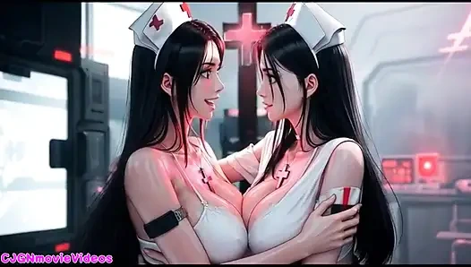 Демон-королева просит поцелуев двух девушек (Ai анимация)