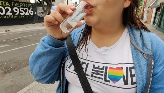 My whore likes to drink my cum in public after using her throat as a vagina