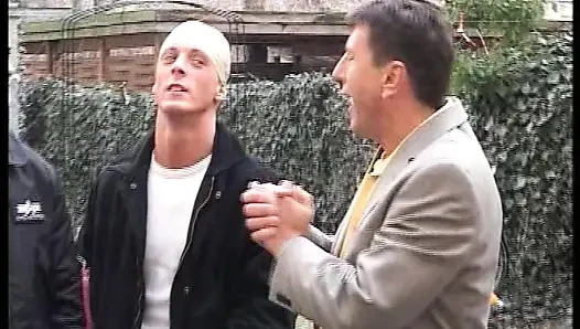 Alluring brunette German teen fucked by two horny dudes