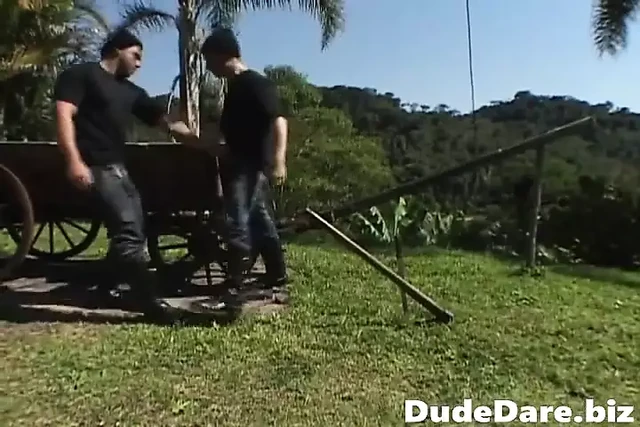 Thug enjoys getting a hard wood up his butthole outdoors