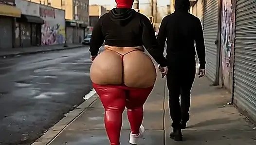 Big Ass Girl Walking in Tight Leggings on the Street