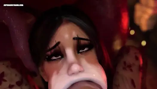 Ngentot muka ganas ganas - mulutnya penuh sperma (animasi futa 3d)