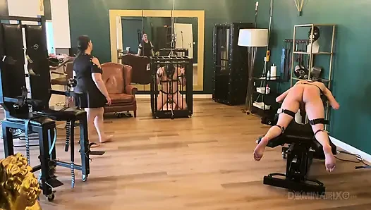 Piss Drenched Bound Slaves in Dominatrix Dungeon