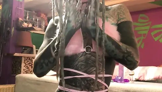 Glasses & Fur Lingerie Tattooed Cutie Creams on Her Dildo