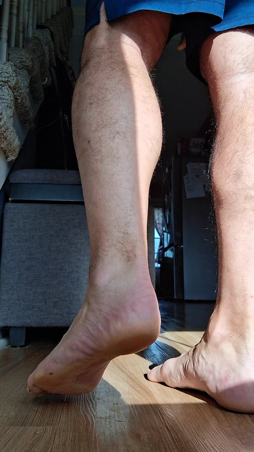 Posing my hairy calves and feet