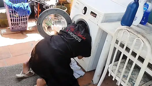 I Got Stuck in the Washing Machine My Black Dick Stepson Took Advantage and Fucked Me