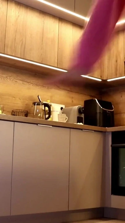 Emotional moment from "Hot petite skinny blonde girlfriend is in the kitchen teases me with her pink pull over"