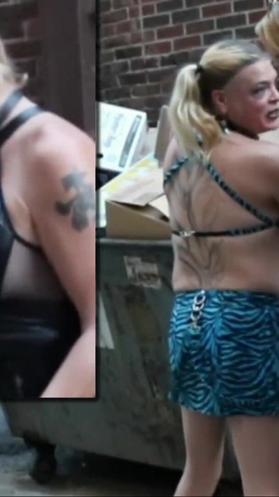 Key moment from "Sexy Goth Trans-Lesbian Public Spanking PDA Striptease"