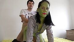 Sex and oral creampie with green female alien Anna
