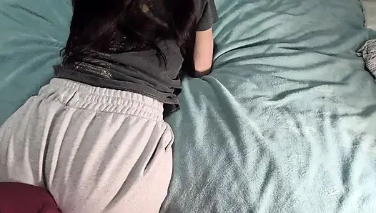 College girl shaking her ass on classmate after studying