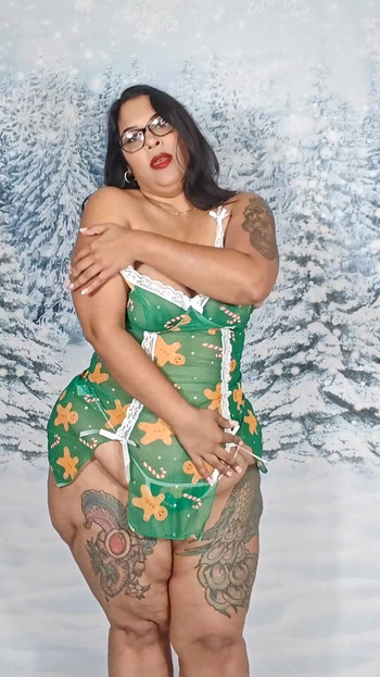 性感的胖美女在圣诞节的脱衣舞挑逗