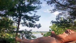 Cock Jerking and Cumshot in the Fresh Air to the Sounds of the Forest and Nature.