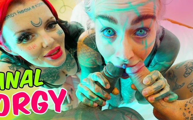 Tattoo Sluts Gaping Anal Holes in Rough Foursome - ATM & POV