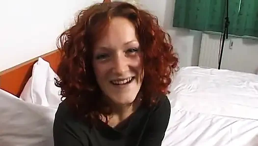 Curly hair redhead teen gets fingered in pov action