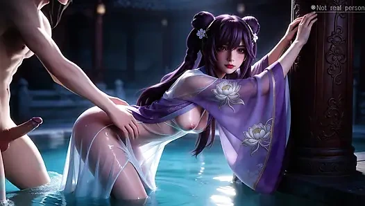 A beautiful woman with long classical purple hair, giving you a fairyland-like experience, 3-way sex,  Episode Two  AI-generated