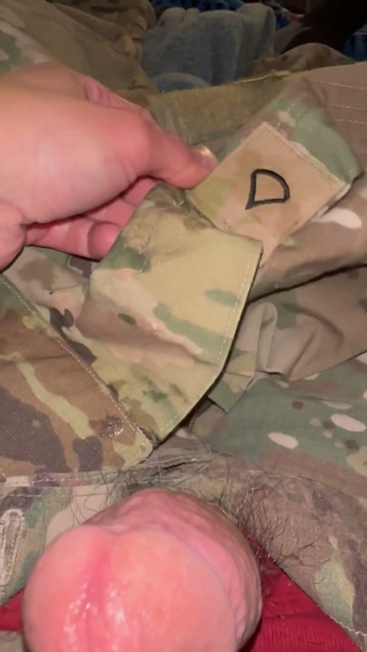 Army soldier Jerking off in uniform and cumming through some red boxer briefs | Clip 2