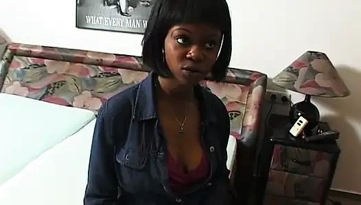 Hairy ebony teen sucks white cock