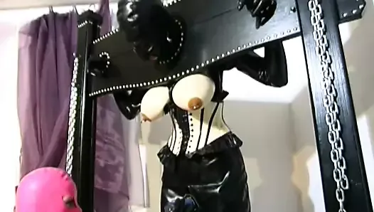 bdsm hardcore latex girls play with dildos in torture chamber