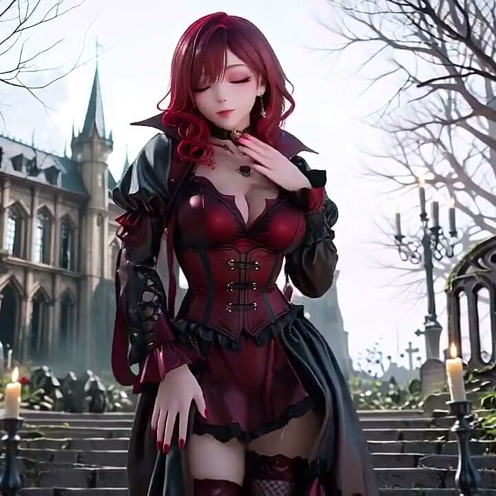 Rød Goth-gudinde mod blond ren engel! Kontrast mellem den tågede kirke og det skarpt hvide soveværelse.