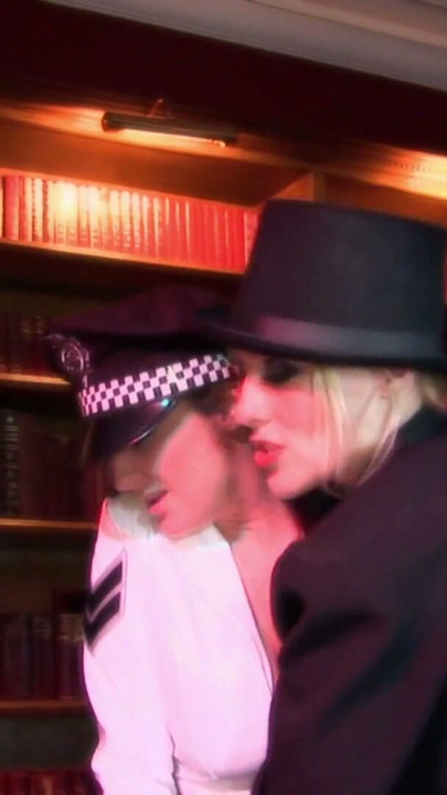 Kinky blonde shoves a stick into sexy police woman's asshole during a lesbian fuck | Clip 1