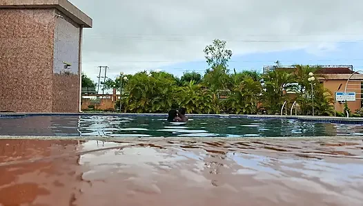 Sperm Floating in the Pool, Hard Sex in the Water, Double Orgasm