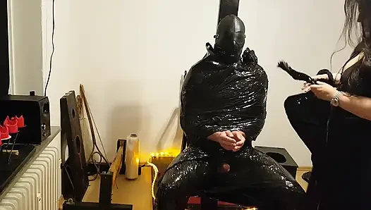 Foil Bondage Slave Part 2 - Cling Film Mummified and Edged to Madness
