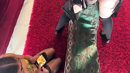 Halloween Threesome CFNM with Two Very Hot Sluts in Costumes for an Igno...