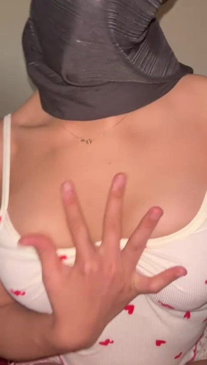 Arab hijab slut teases with her bouncy tits  solo muslim girl grabs her perfect boobs