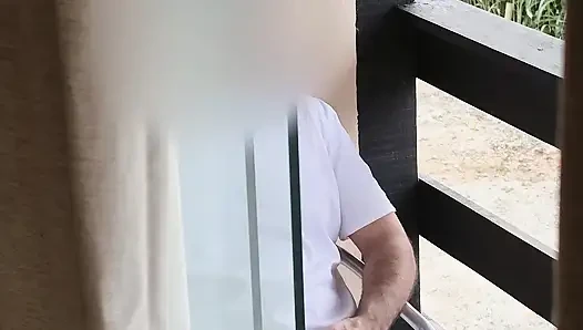 Shocked Stepmom Catches Stepson Jerking Off On Balcony But Helps Him Finish