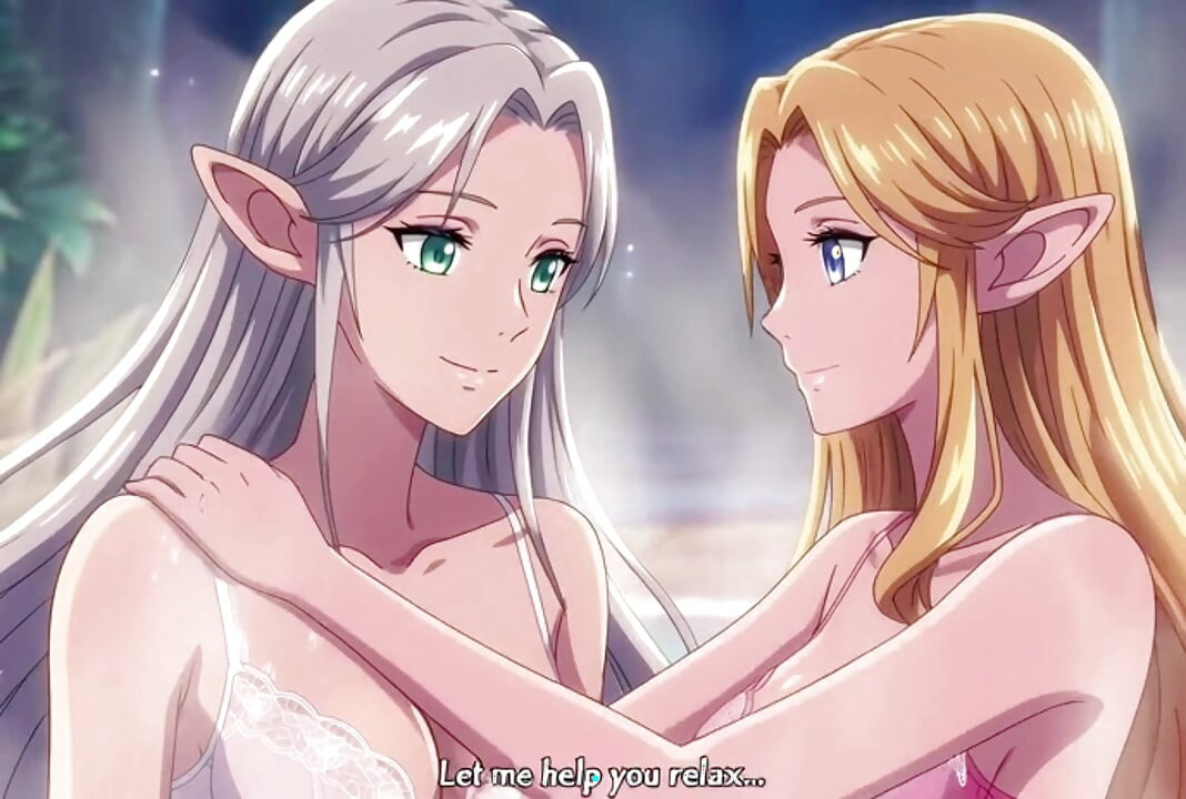 Dos hermosas elfos lesbianas comparten una noche íntima en unas aguas termales mágicas