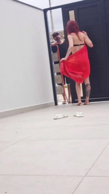 Thrilling moment from "Married sunbathing in her backyard and neighbor came to fix her gate and catches her off guard only"