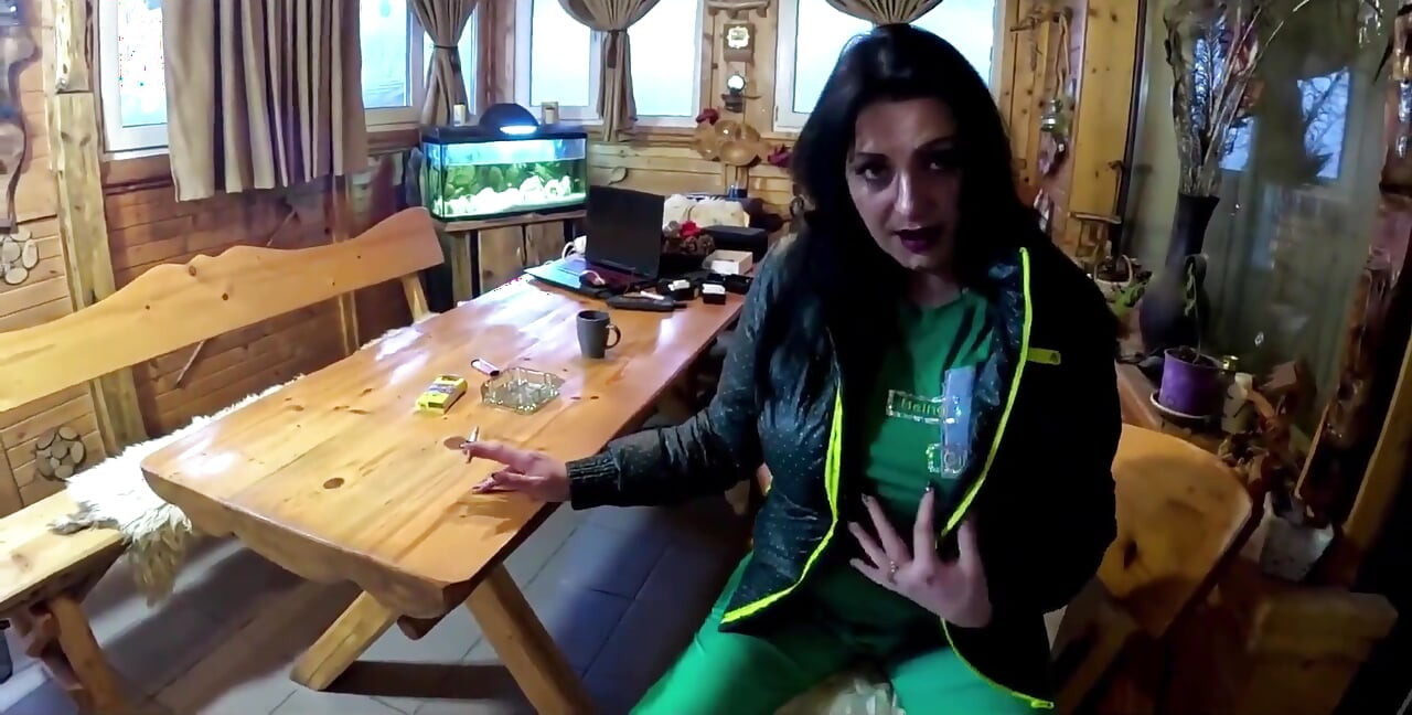 Green Downjacket Tease Smoking, Humiliation & Messy Cum Play