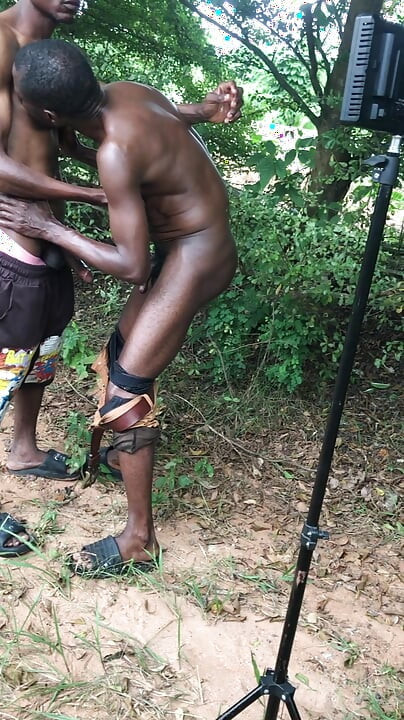 Africans men with black cock having sex outside feeling the cool breeze