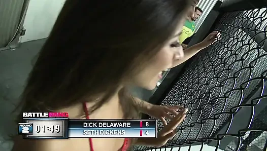 Sexy bitch and muscular dude are having a great time in the ring