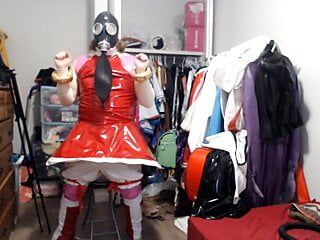PVC Sissy Cosplay Amy Rose Gasmask Breathplay with Vibrator