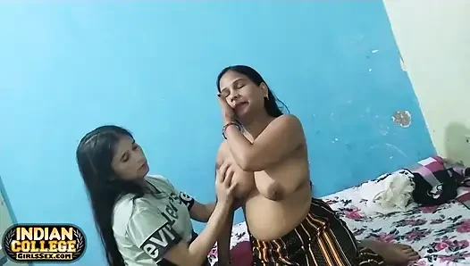 Ateşli Hintli lezbiyen seks arkadaşı büyük göğüslerini parmaklıyor ve sikiyor