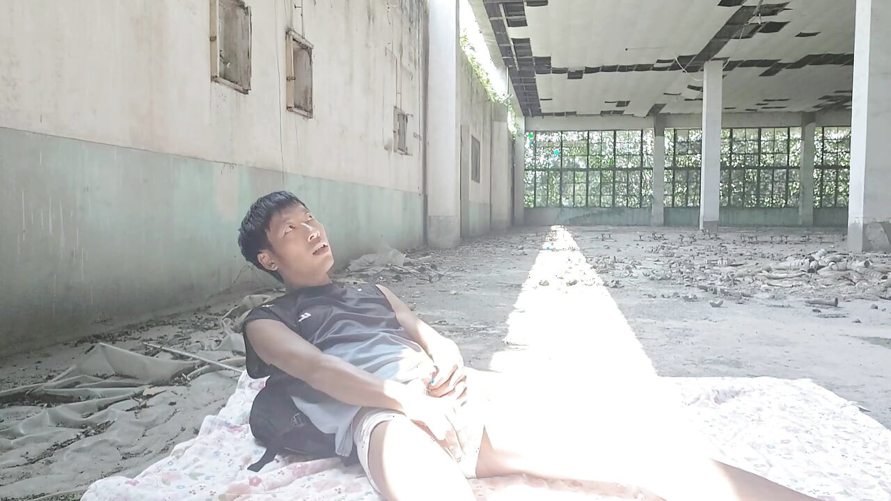Cute Asian boy masturbates, moaning, ejaculating, and consuming fluids in a dreamlike light and shadow environment