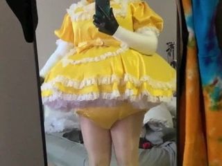Frilly sissy diaper pantyhose  maid shows off outfit
