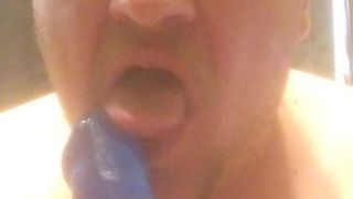 Me sucking on blue dildo