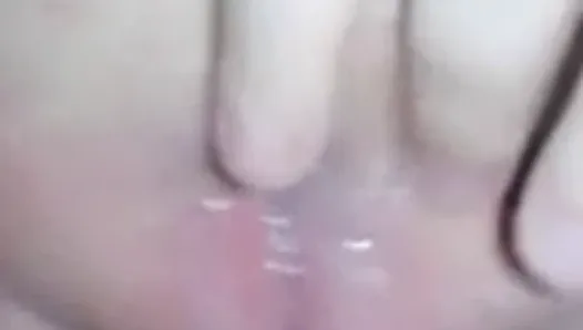 Rubbing Daddy's spit into my pink shaved pussy