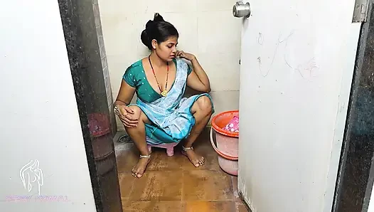 Komal was secretly shaking the land at the sight of her breasts doing the bathroom laundry.