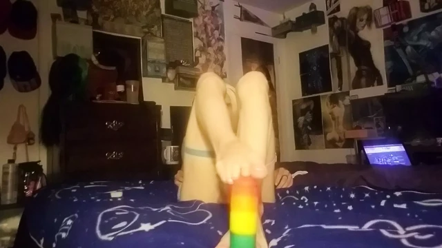 Trans girl rides dildo & footjob ft. AnimaLauren