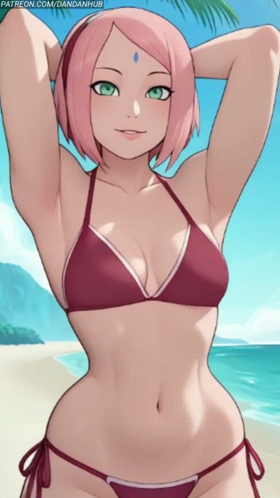 Sakura Haruno Bikini Beach Stretch