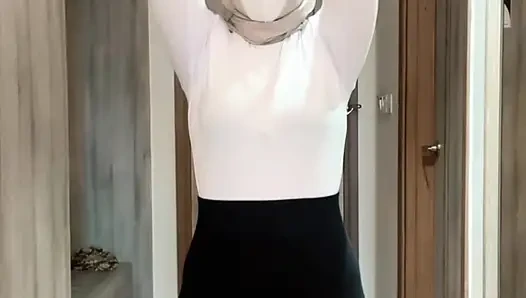 My lover warming up before jogging looks mentul breasts