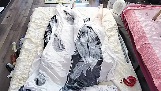 Sensual massage of a hot couple with oil on the body.