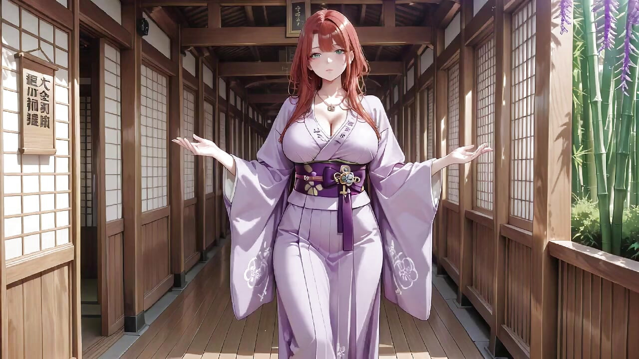 เทพธิดาชุดกิโมโนผมแดง! เธอคุกเข่าอยู่ใต้ประตู Torii อันศักดิ์สิทธิ์ เธอปรับชุดไร้ยางอายที่เปียกโชก