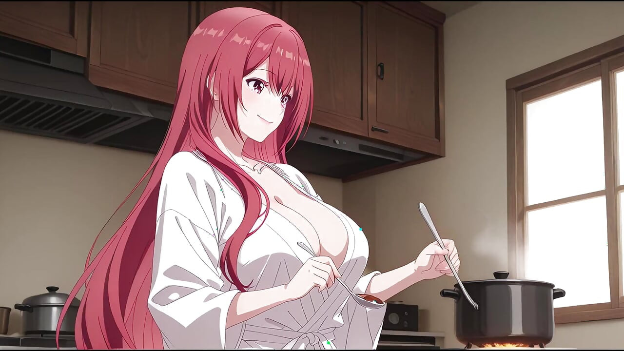 Stepson Came Home Early and Caught Stepdad's Wife Cooking in a Tiny Robe. Kureha Enomoto Hentai Cosplay